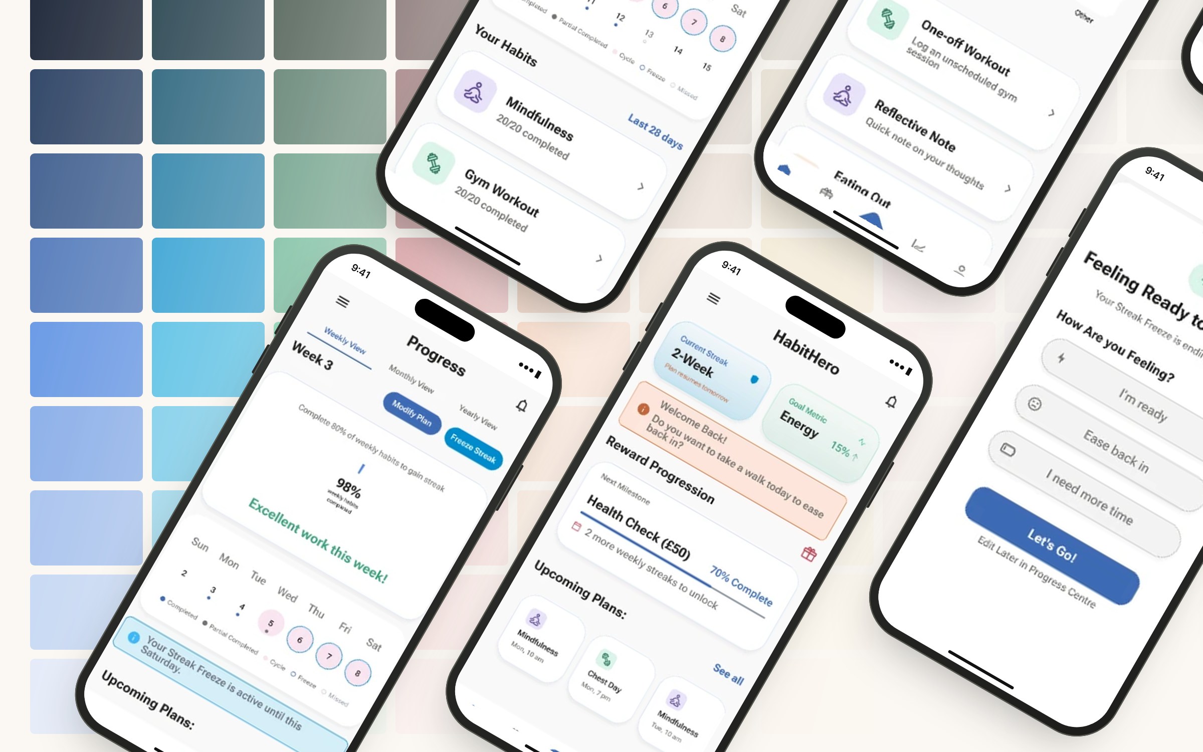 Image: HabitHero screens over token swatches